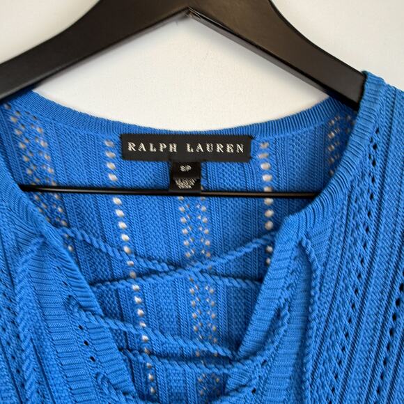 Ralph Lauren Black Label Knit Front Lace-Up Tunic Sweater Blue - Size S - Picture 4 of 9